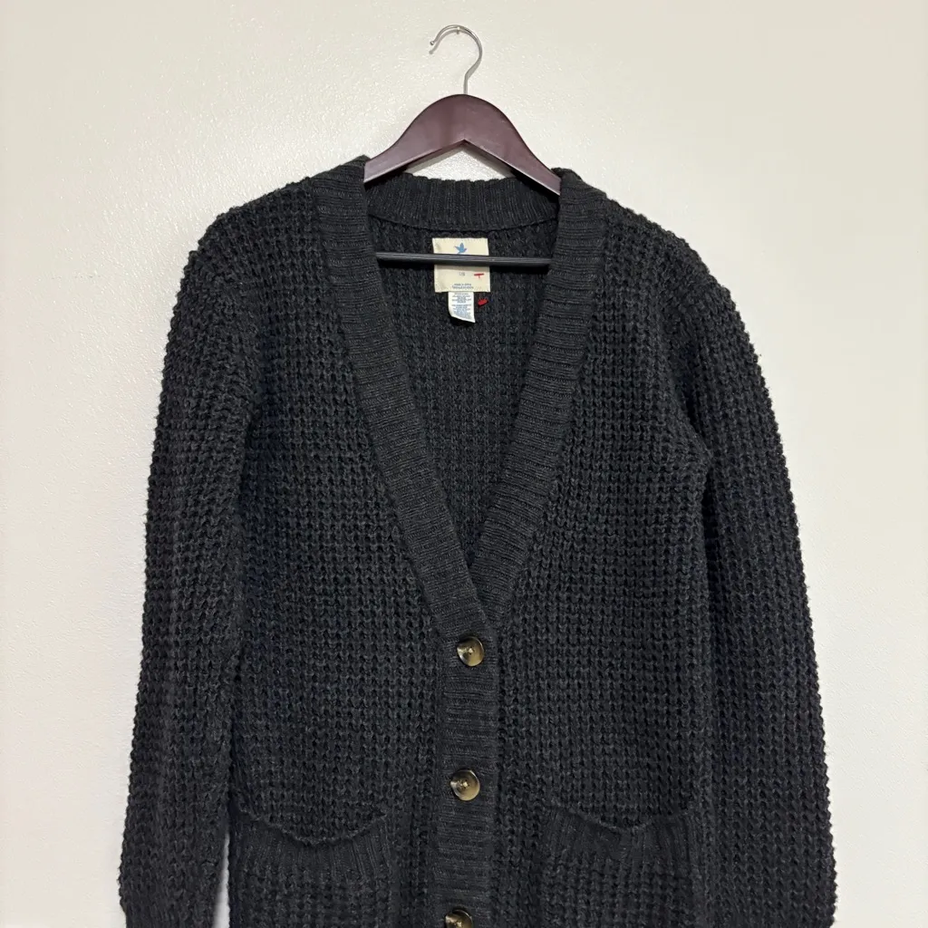 Aerie Cable Knit Button Front Cardigan Wool Sweater Gray Size Large Long Length - Image 3