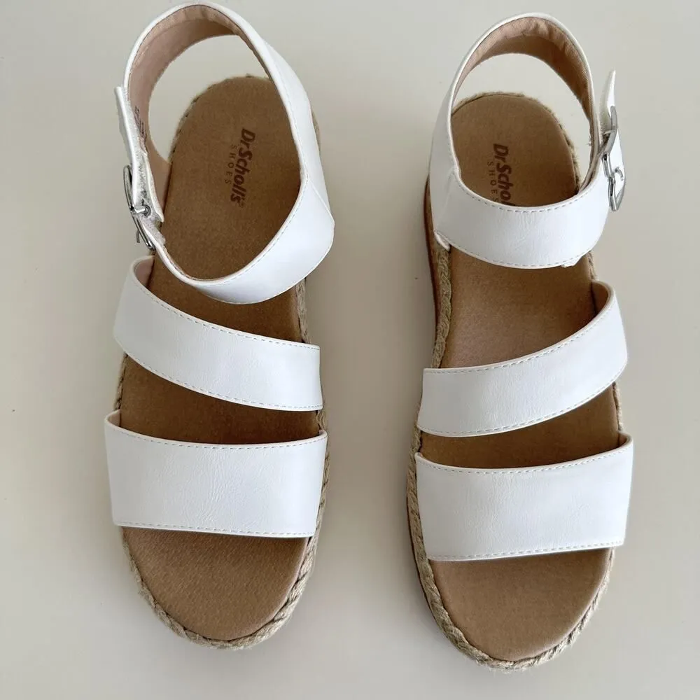 Dr. Scholls Shoes Womens 9.5 Ellie Platform Sandals Wedge Ankle Strap Espadrille White - Image 6