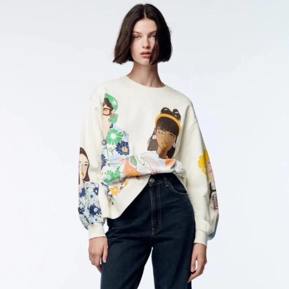ZARA Blogger Fave Ecru Multi Girls Print Sweatshirt $59.90 EUC S Rare HTF - Image 16