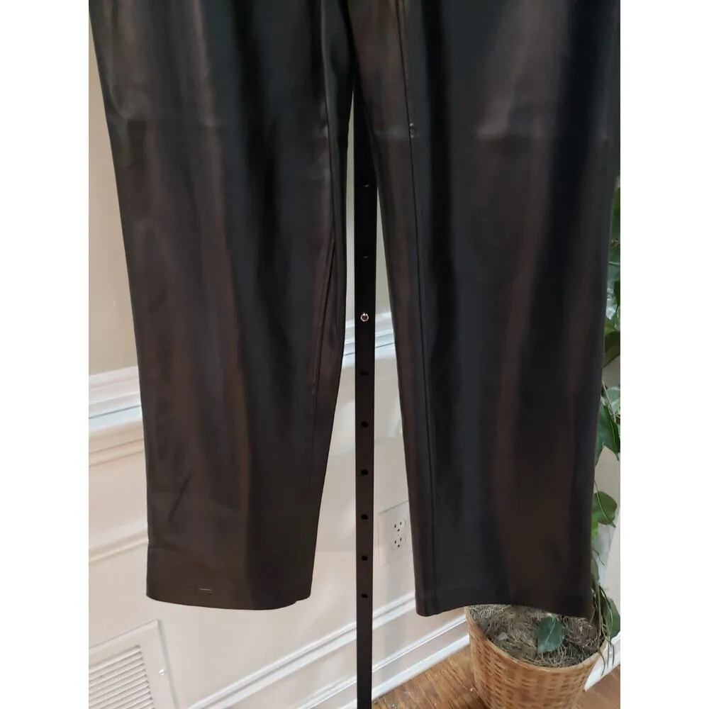 Joie  Women's Black Solid 100% Polyester Faux Leather Straight Leg Pants 8 - Image 5