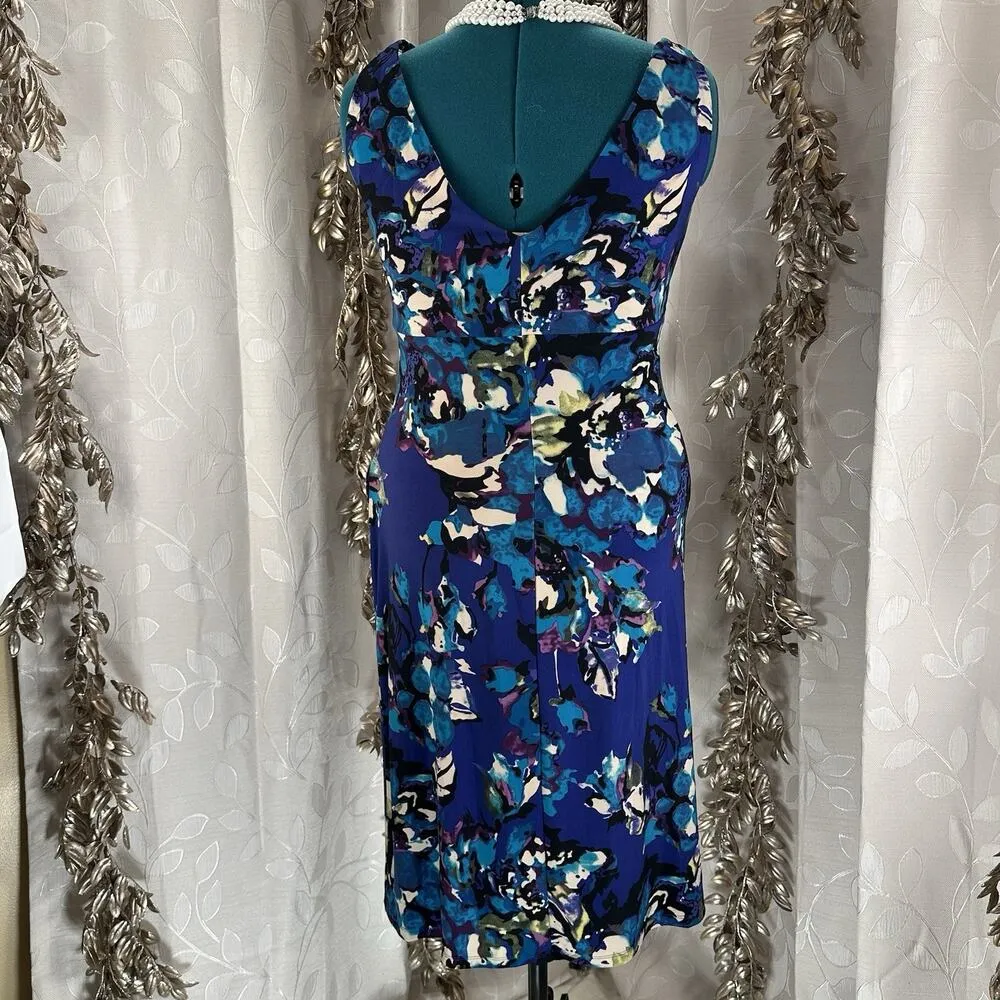 American Living Floral Ruched Dress | Size 14 | Blue Purple‎ | Sleeveless Sheath - Image 4