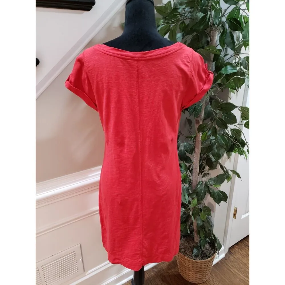Banana Republic Women's Red Cotton Round Neck Short Sleeve Knee Length Dress M - Image 8