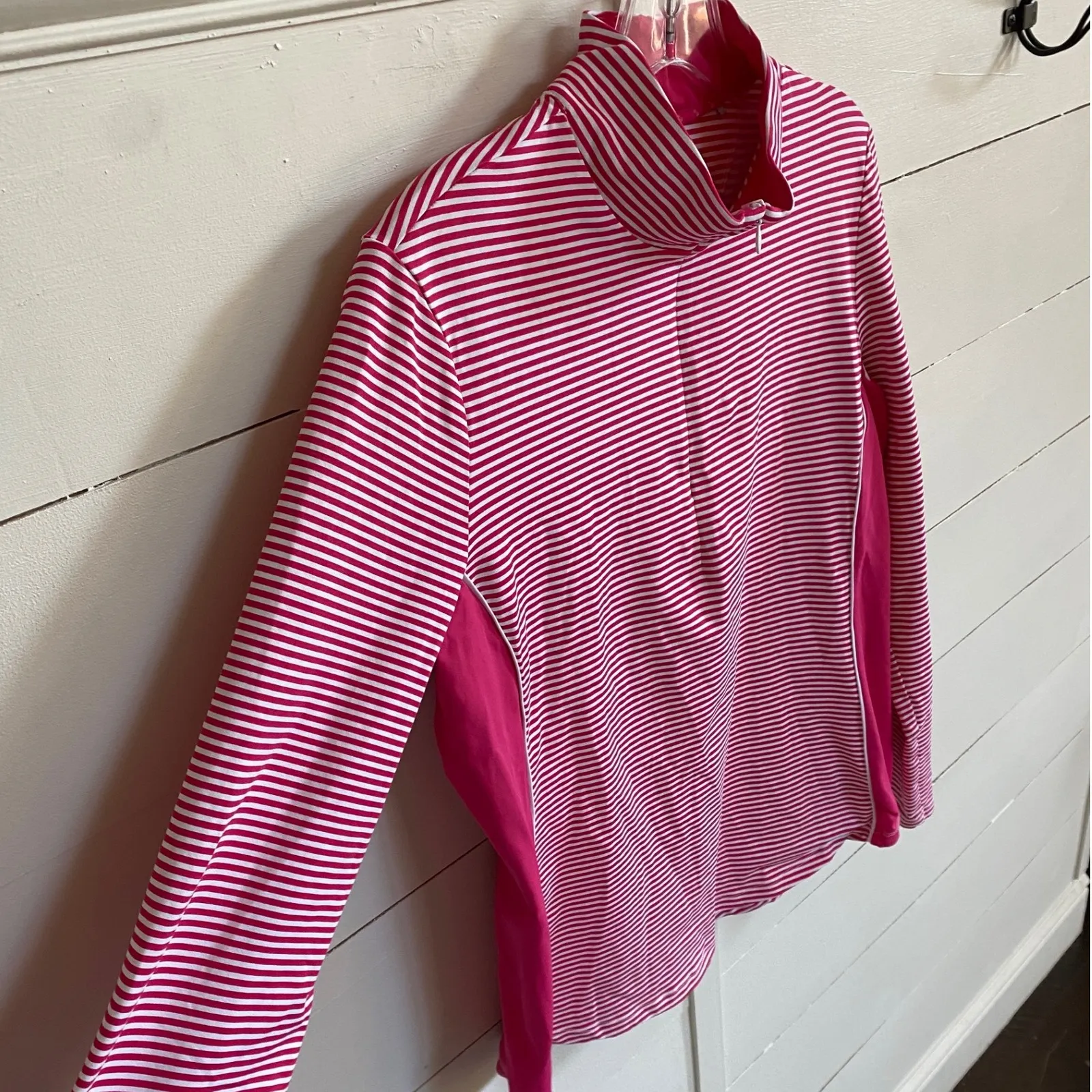Tommy Bahama Islandzone Aubrey Pink‎ Stripe Pullover Half Zip Women's M EUC - Image 4