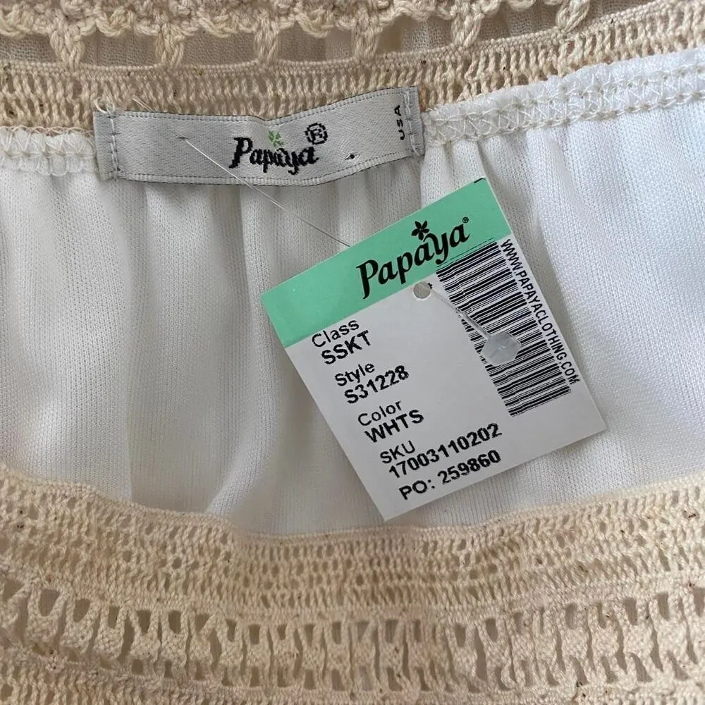 Papaya Vintage Deadstock Cream White Boho Lace Crochet Mini Skirt M - Image 7