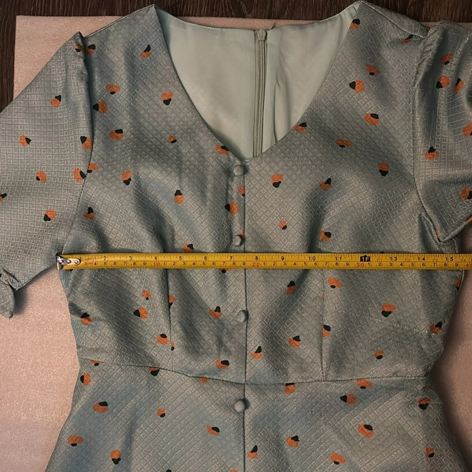 Petallush Green Pattern Day Dress Zip Up S 50s Inspired Tradwife NEW Retrogirl Orange - Image 8