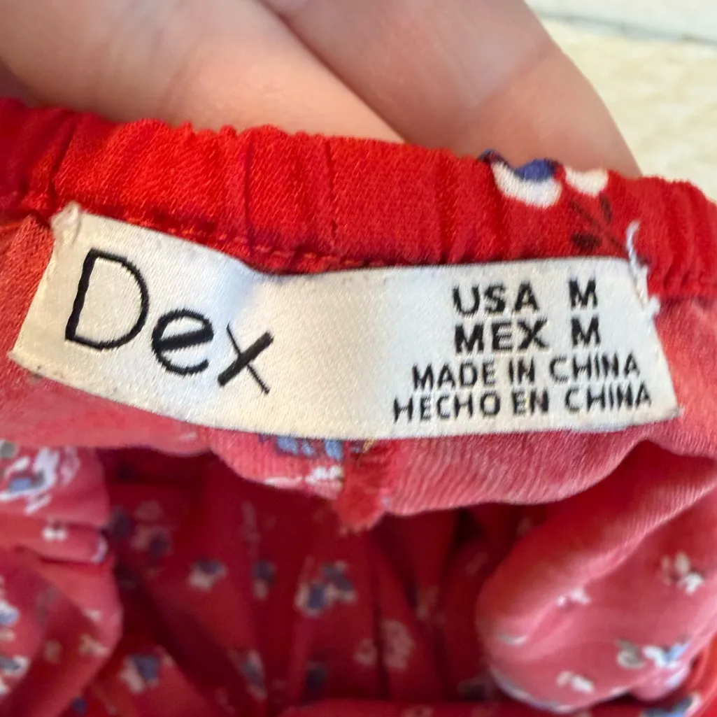 Dex Floral Faux Wrap Dress Red Woman’s Size Medium Ruffle Feminine Summer - Image 10