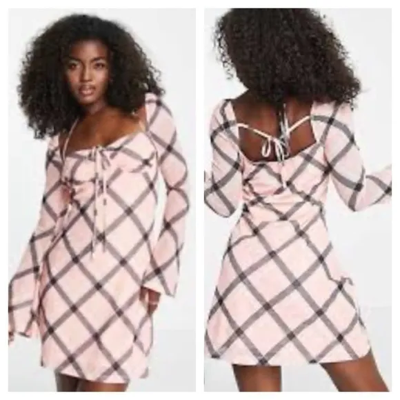 The Frolik Maternity Plaid Mesh Sleeve
Mini Dress in Pale Pink, New without Tags Pink Size undefined - Image 2