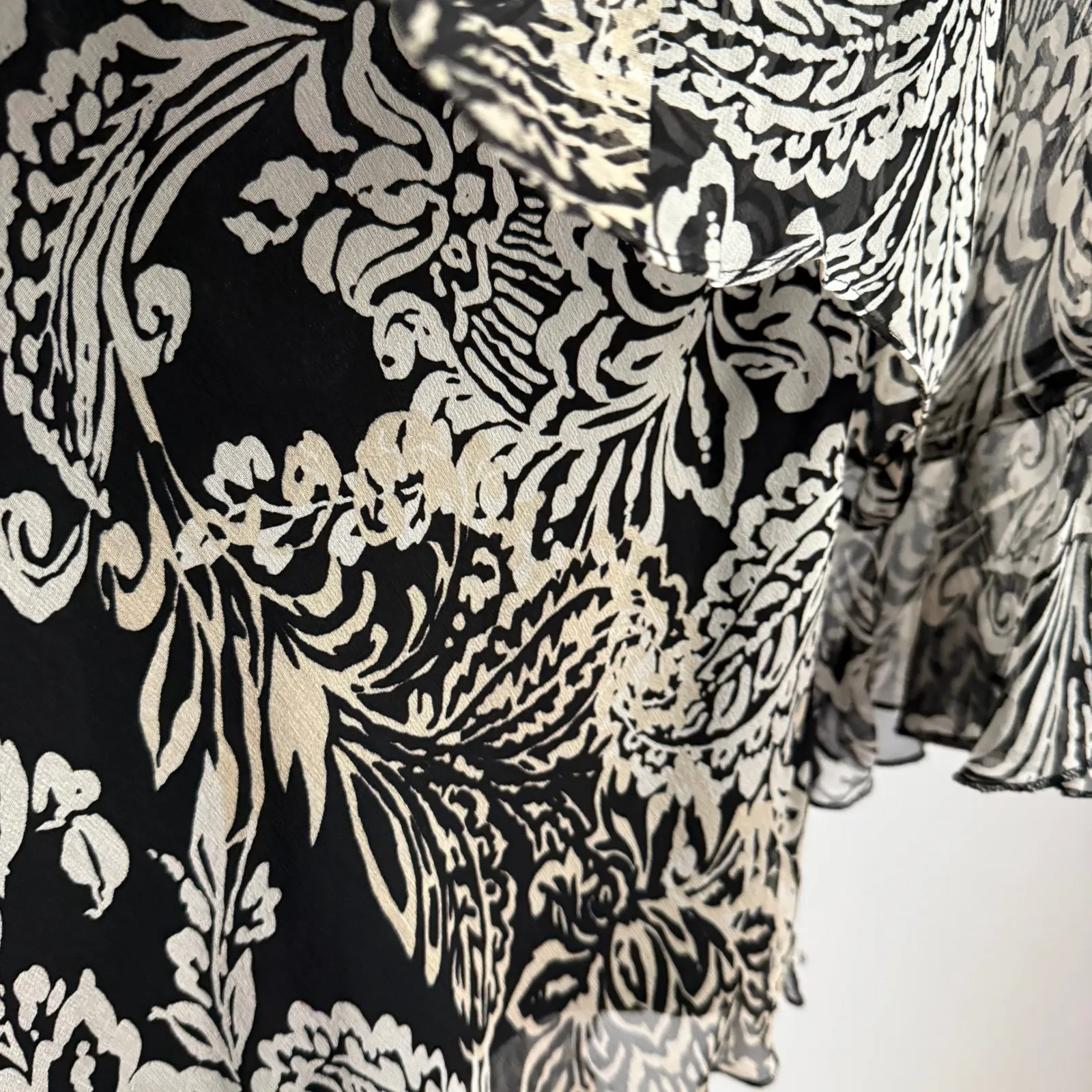 New York City Design Co. VTG Y2K 100% Silk ‎ dark romantic Floral Blouse Size Black Size L - Image 7