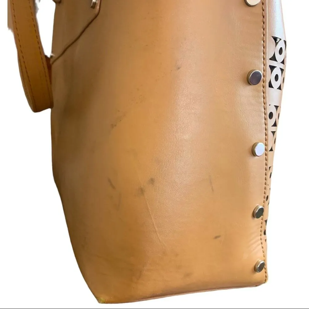 Nine West Camel Tan Cutout Large Cutout Shoulder Tote Vegan Oversize Bag - Image 7