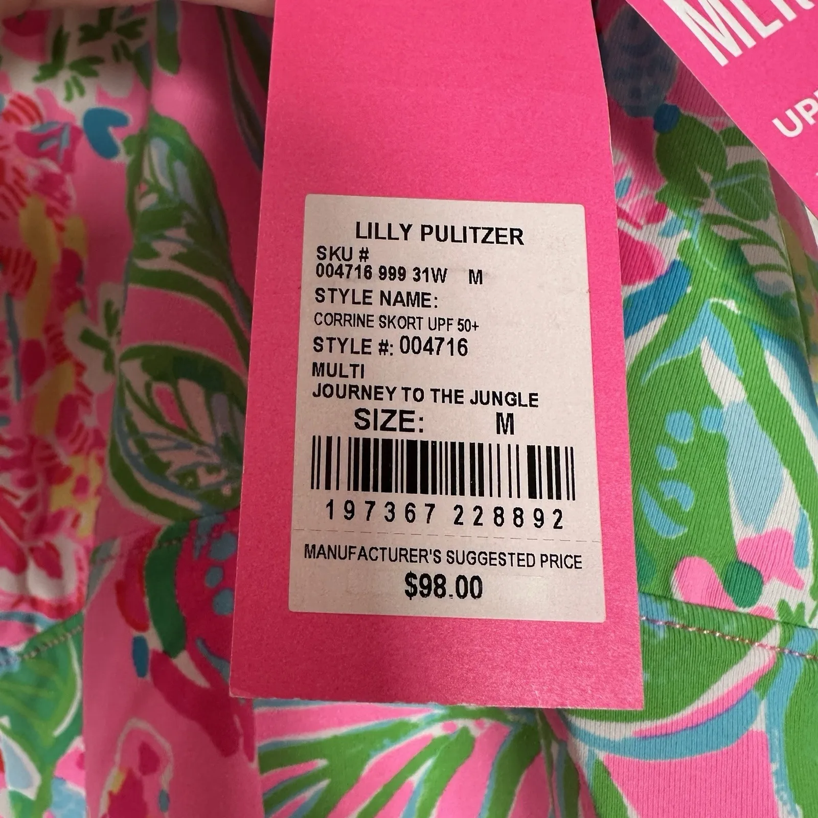 NEW Lilly Pulitzer Luxletic Corinne Skort UPF 50+ M Journey To The Jungle Pink - Image 7