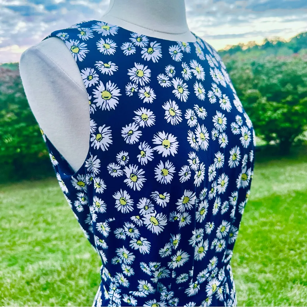 Anne Klein Navy Daisy Print boatneck flare dress - Image 11