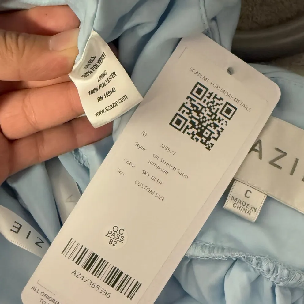 Azazie Oli Stretch Sky Blue Pleated Stretch Satin Jumpsuit - Image 6