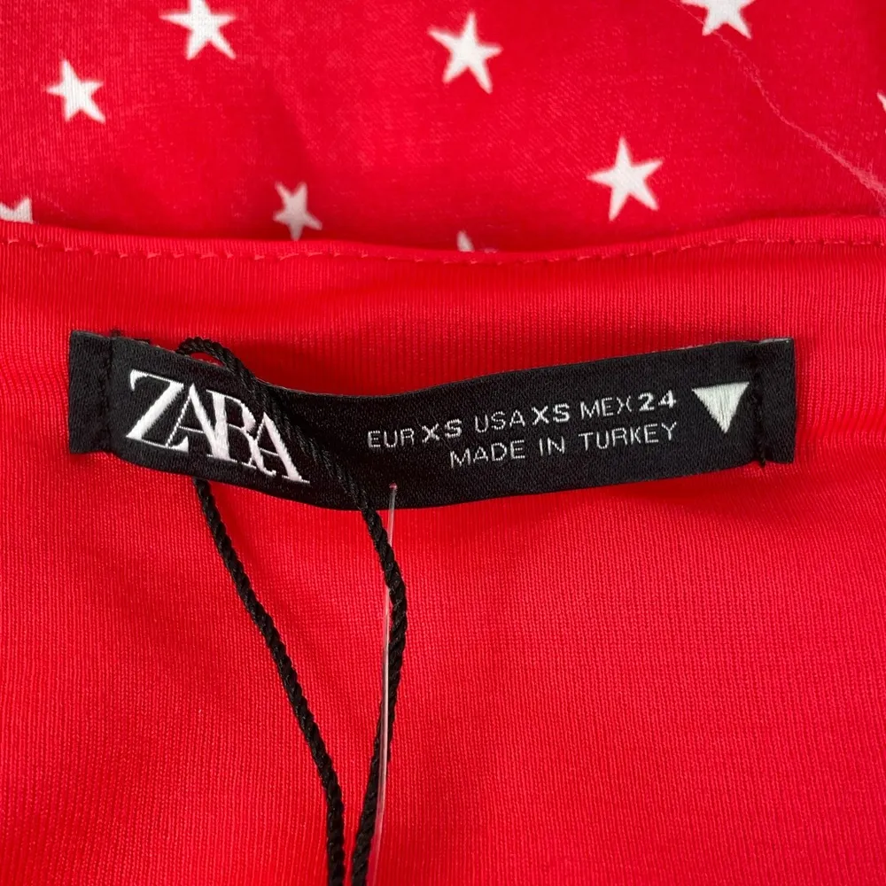 Zara Satin Effect Star Print Lace Up Bodysuit Tank Top Cami Red White XSmall - Image 8