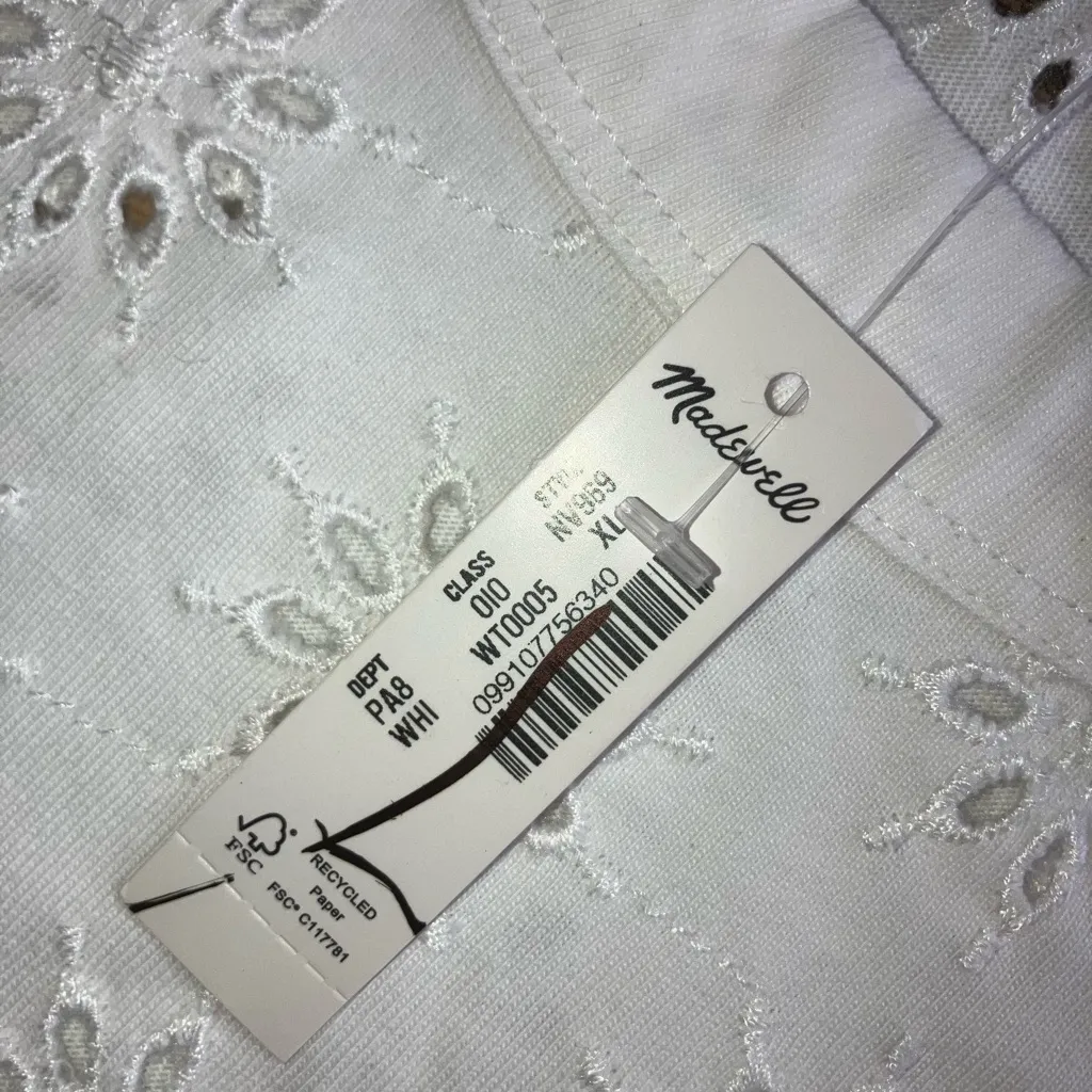 Madewell Womens White Embroidered Wide-Sleeve Boxy Tee - Image 6