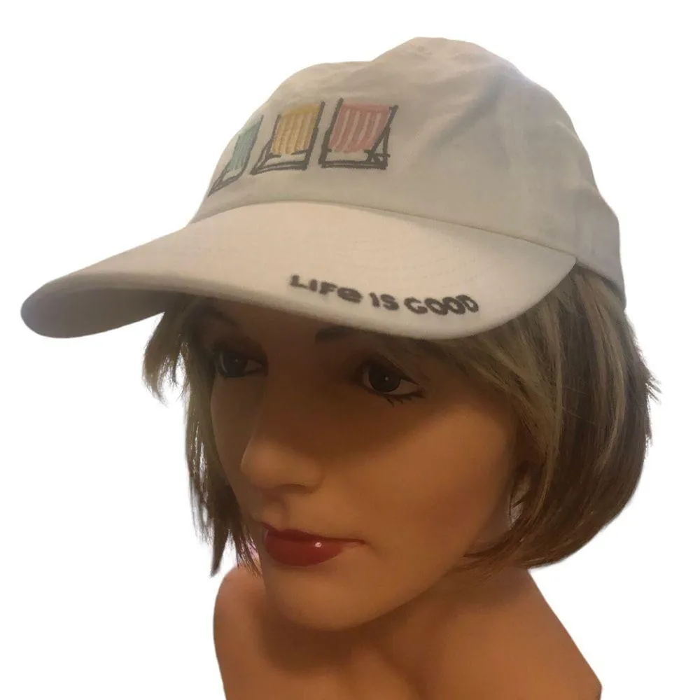 White Cotton Adjustable Cap Hat Beach Chairs OS Athletic Sporty - Image 2