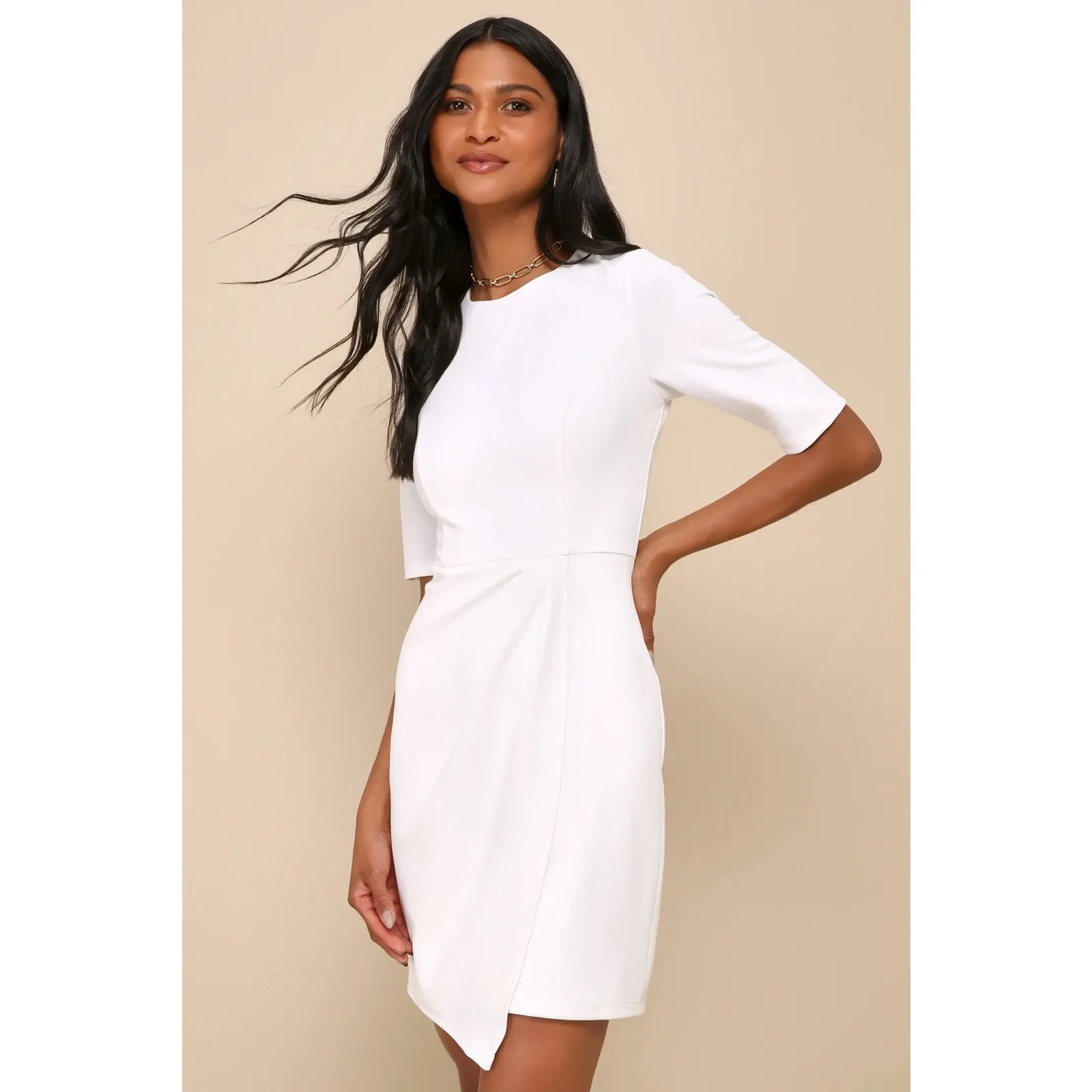 NWT Lulus Westwood White Half Sleeve Sheath Dress Party Cocktail Engagement XS - Image 2