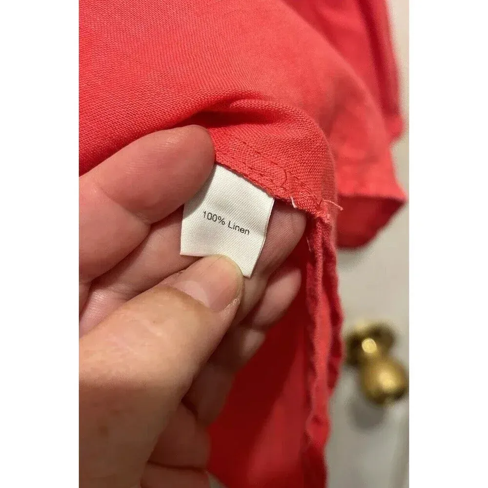 Saks Fifth Avenue 100% Linen Top‎ Tunic Pink V-Neck Coastal Beach Medium - Image 7