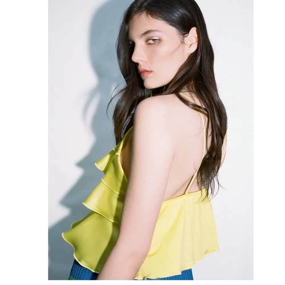 NWT ZARA RUFFLE HIGH NECK TOP SILKY SATIN BLOGGERS FAV MEDIUM YELLOW - Image 5