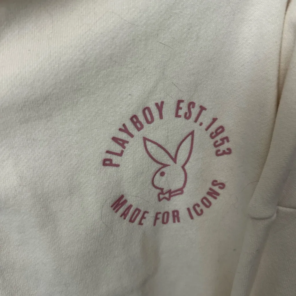 Pacsun Playboy Zip-Up Hoodie light yellow w pink bunny oversized medium - Image 5