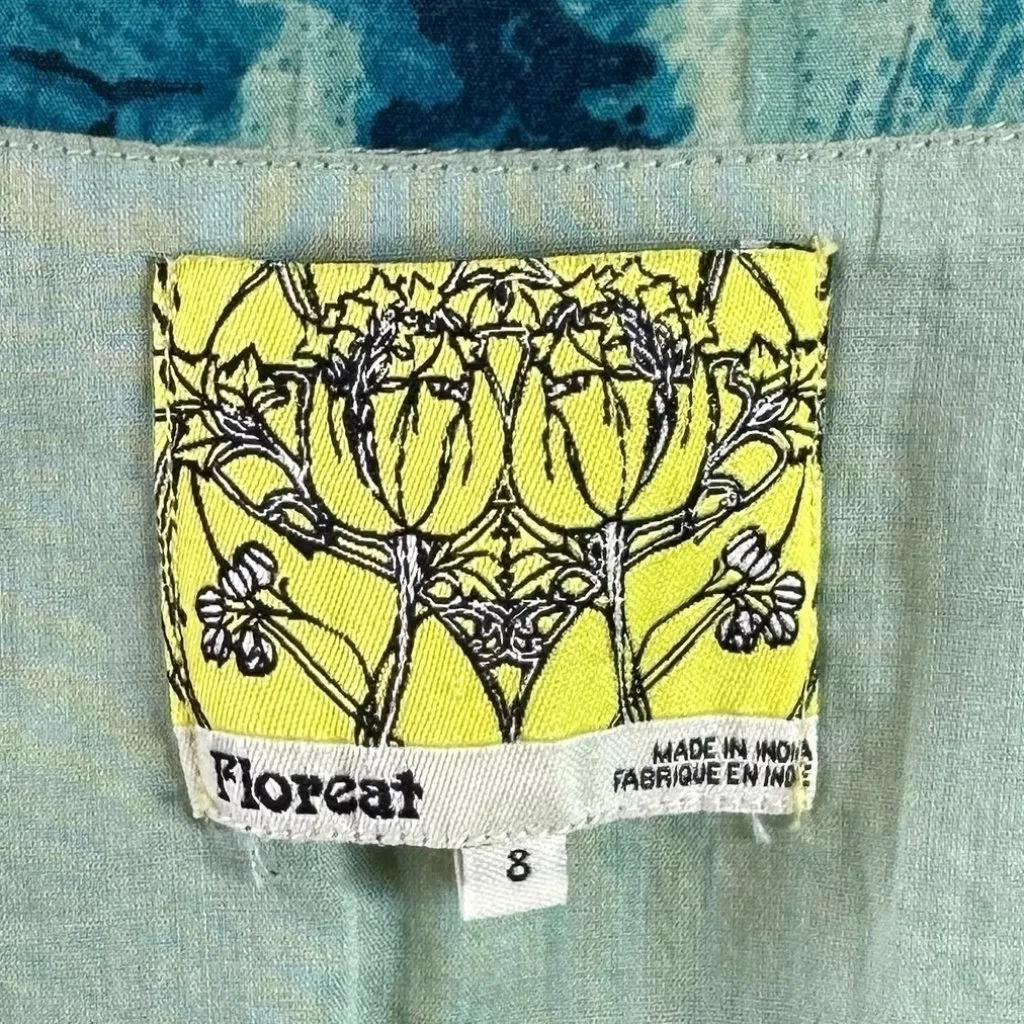 Anthro Floreat Retro Bombshell Blue and Yellow Floral Dress Size 8 Pin-Up - Image 6