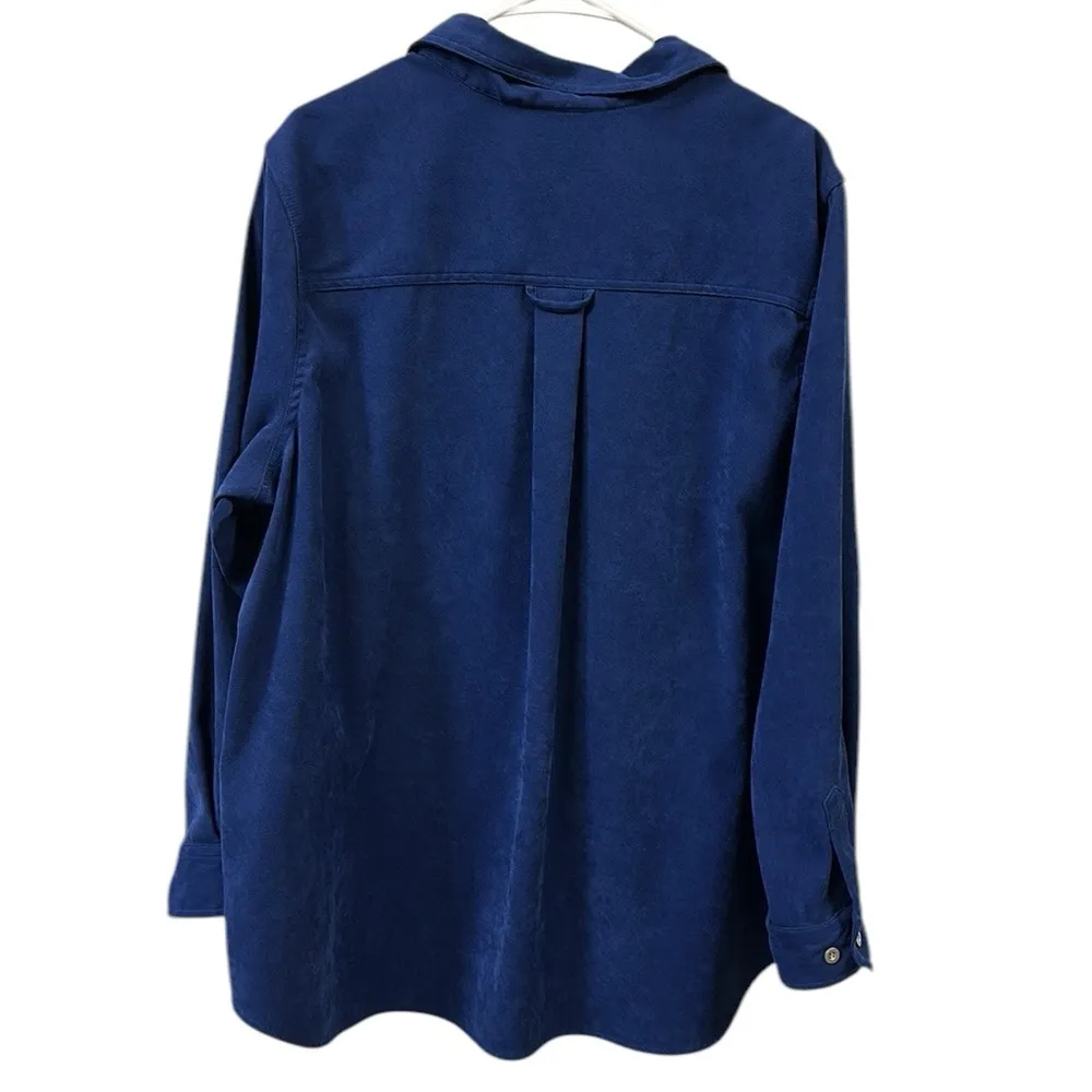 Mainstreet Blues Faux Suede Satin Lined Button Up Long Sleeve Shirt Plus Size 1X Blue - Image 4