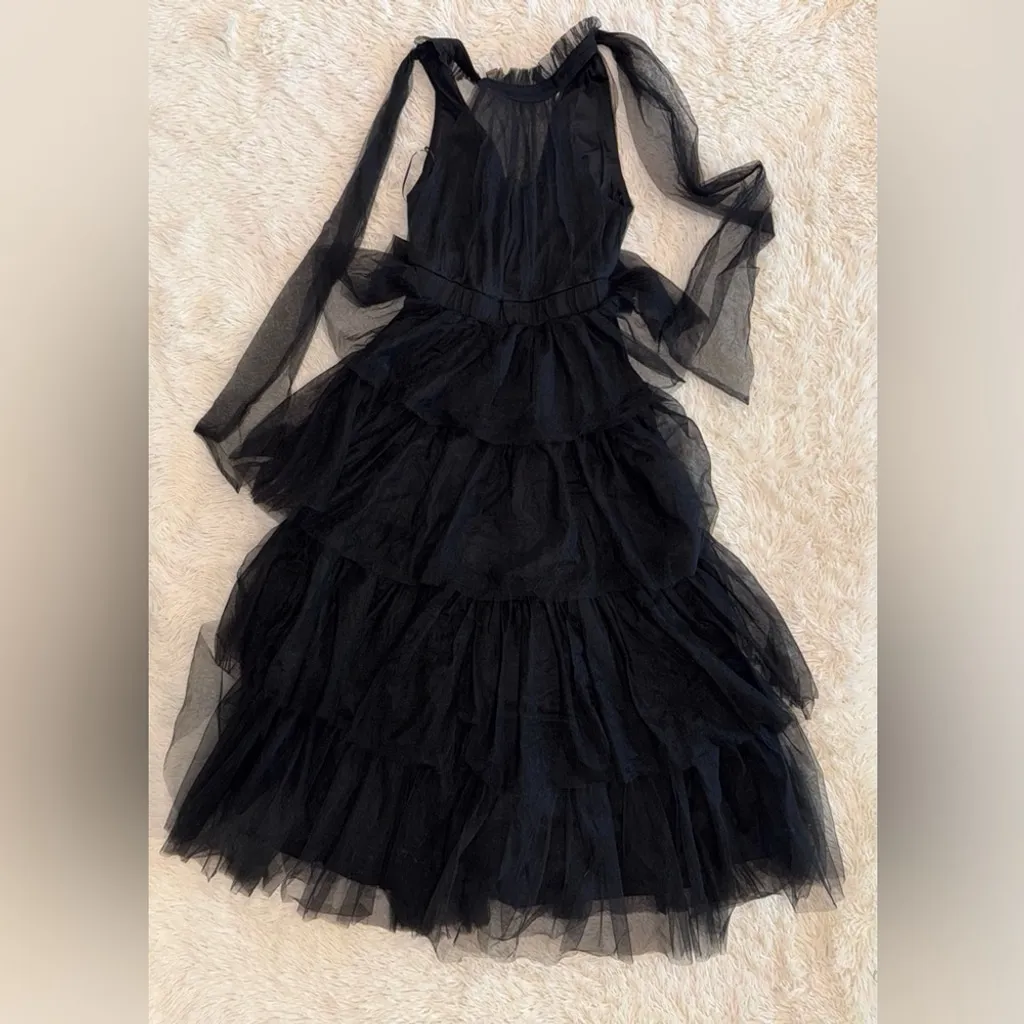 NWOT Petal and Pup Black FRANCES halter tulle tiered bow maxi dress sz S - Image 6