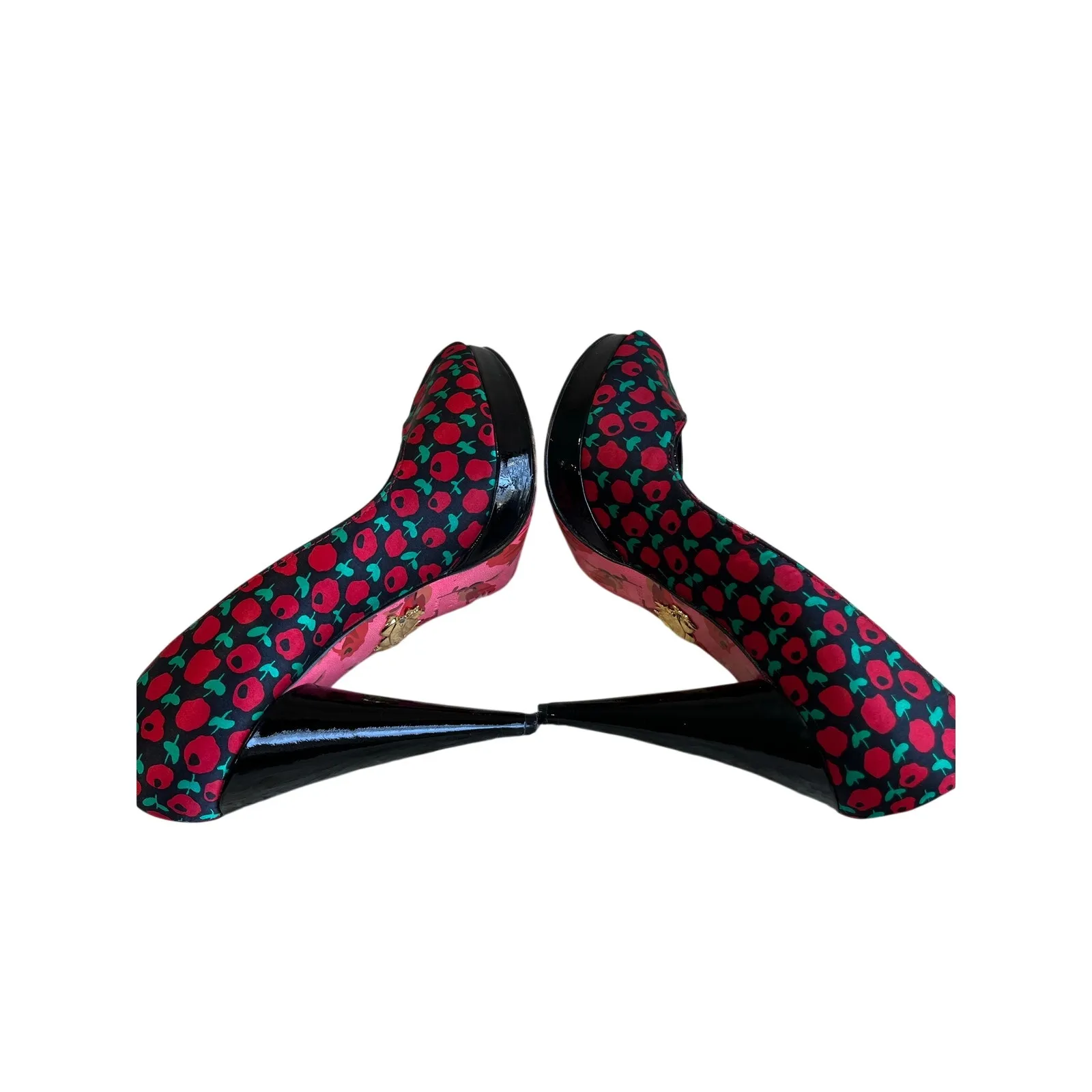 Vintage Betsey Johnson Red Green Floral Platform Heels Y2K Pumps Size 5.5 - Image 10