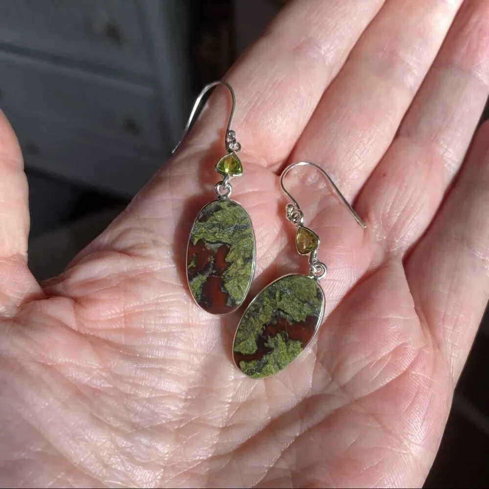 Dragon Blood & Peridot Solid Sterling silver Earrings Red - Image 7