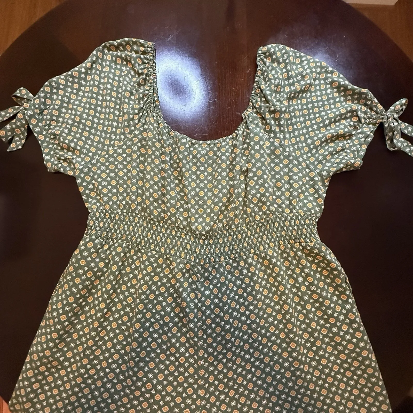 AUW Women's Olive Green‎ Gold Floral Print Wide Leg Crop Jumpsuit Rayon Sz 3X # - Image 3