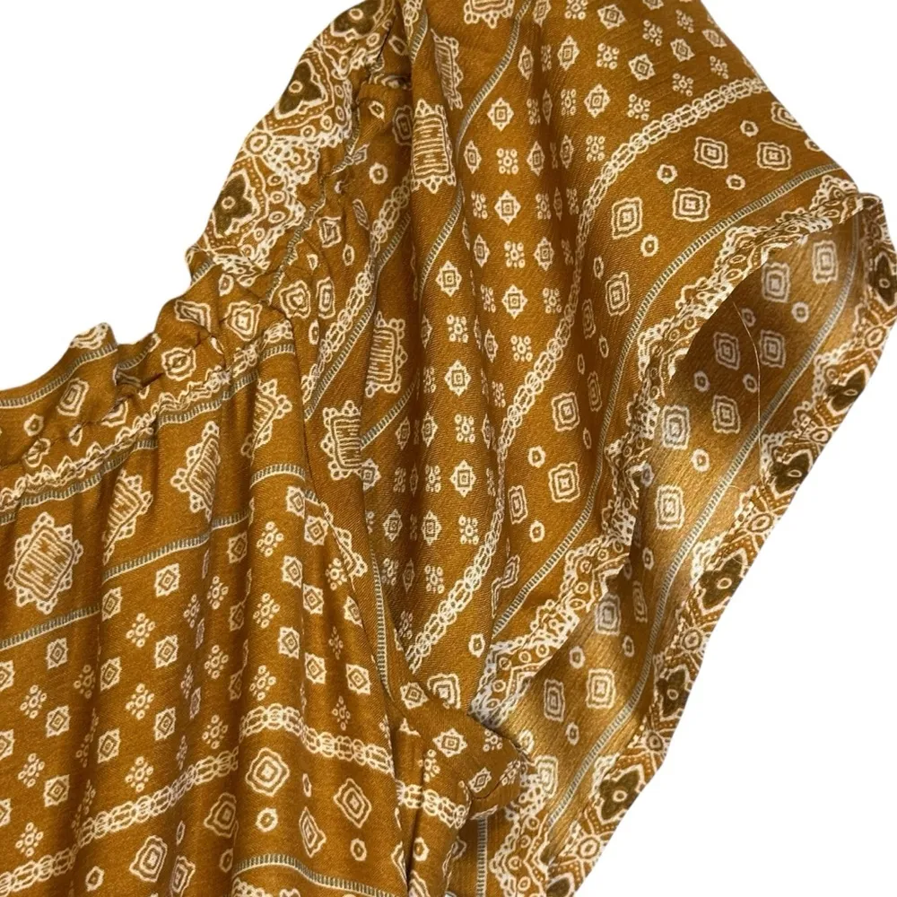 Dress Forum Bohemian Ruffle High-Low Maxi Dress Mustard/Burnt Orange Cream Small - Image 6