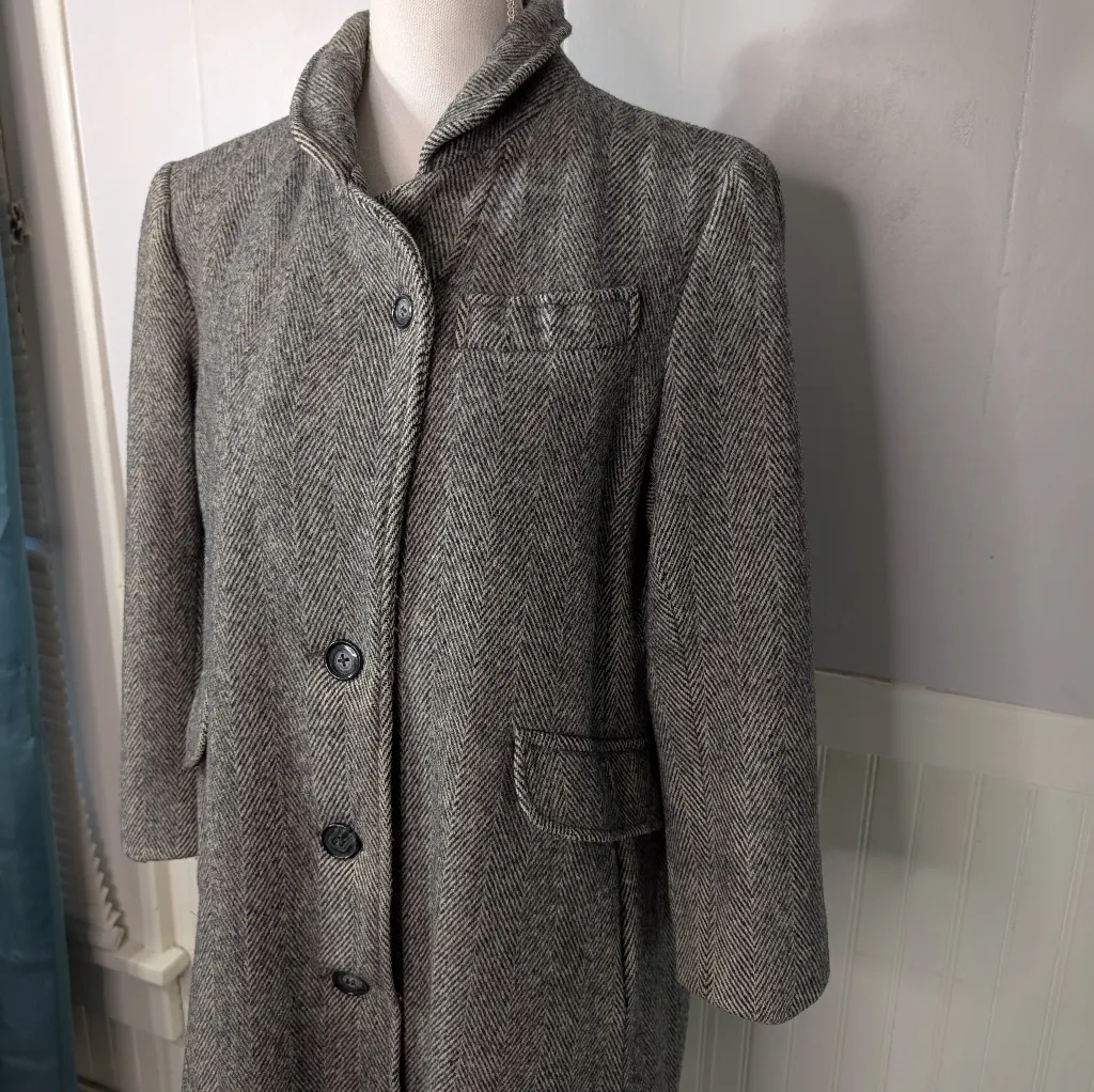 Vintage 1960s Raywood & Stein Wool Herringbone Coat — Old Money Gray Size M - Image 3