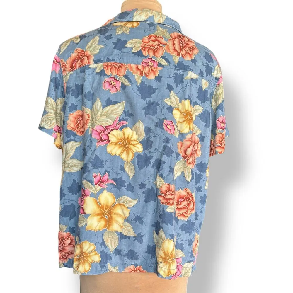 Vintage La Cabana Blue Floral Hawaiian Shirt Plus Size 2X Rayon Camp Collar - Image 5