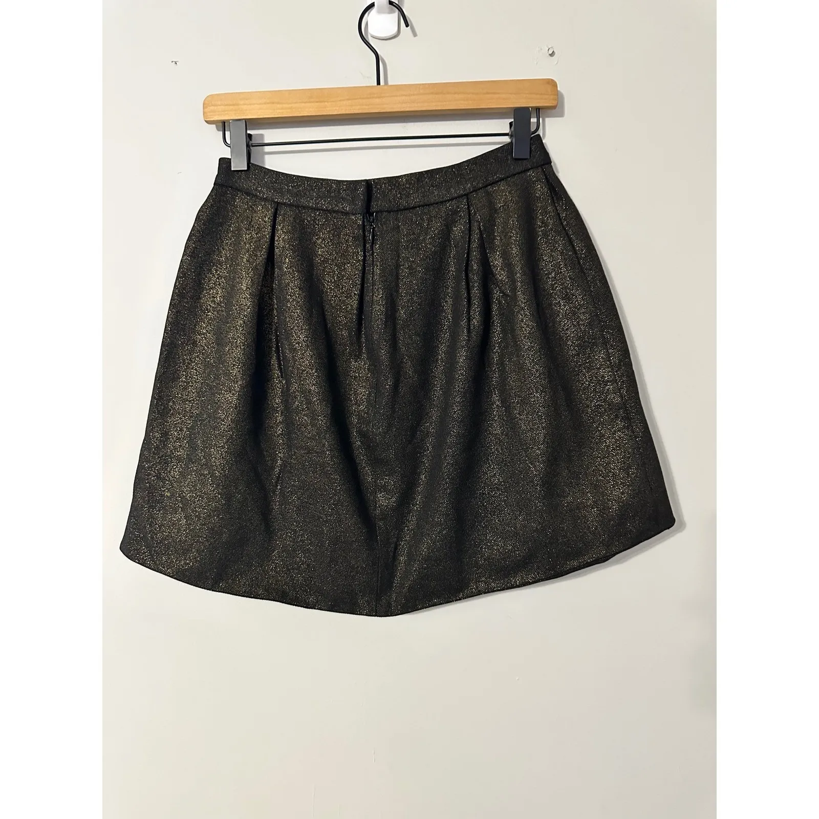 Hunter Dixon by Hunter Bell ANTHROPOLOGIE Skirt SZ 4 Black Gold Metallic Pleated - Image 3