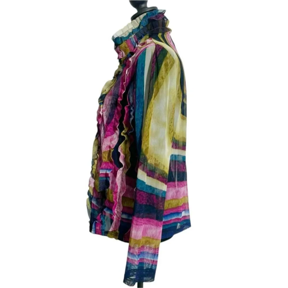 Damee, Inc. Size Small Medium Top Blouse Jacket Zip Up Colorful Abstract Art - Image 3