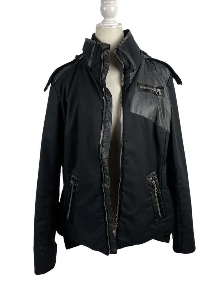 Eric Snow Womens Size Large Patchwork Winter Full Zip Black Jacket faux leather - Image 16