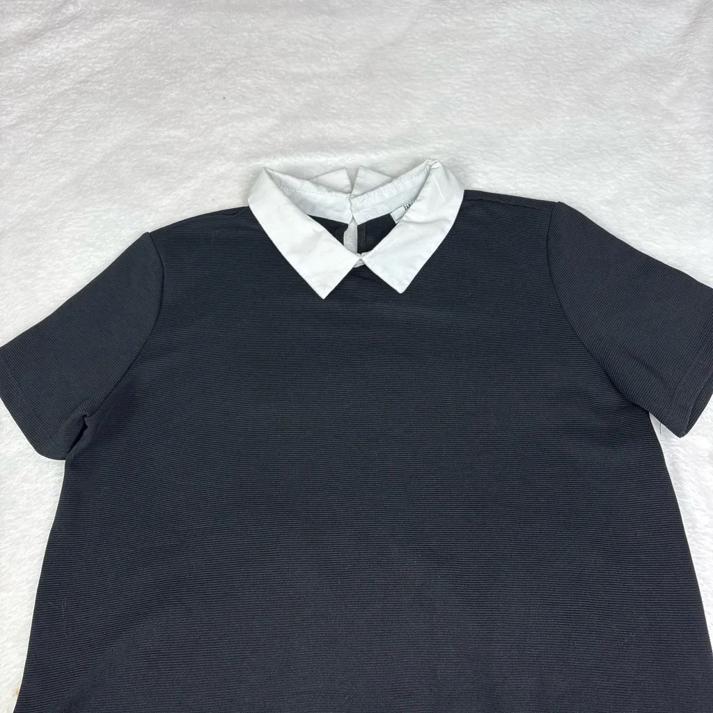 Zara Black Top with White Collar - Image 2