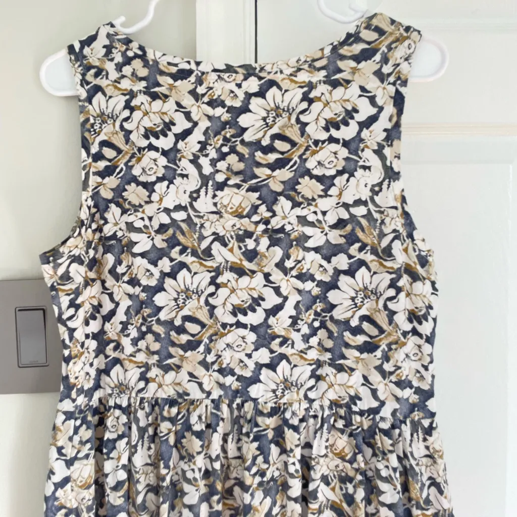 Peruvian Connection Maxi Dress M Cotton Cream Navy Floral A-Line Pockets Boho - Image 8