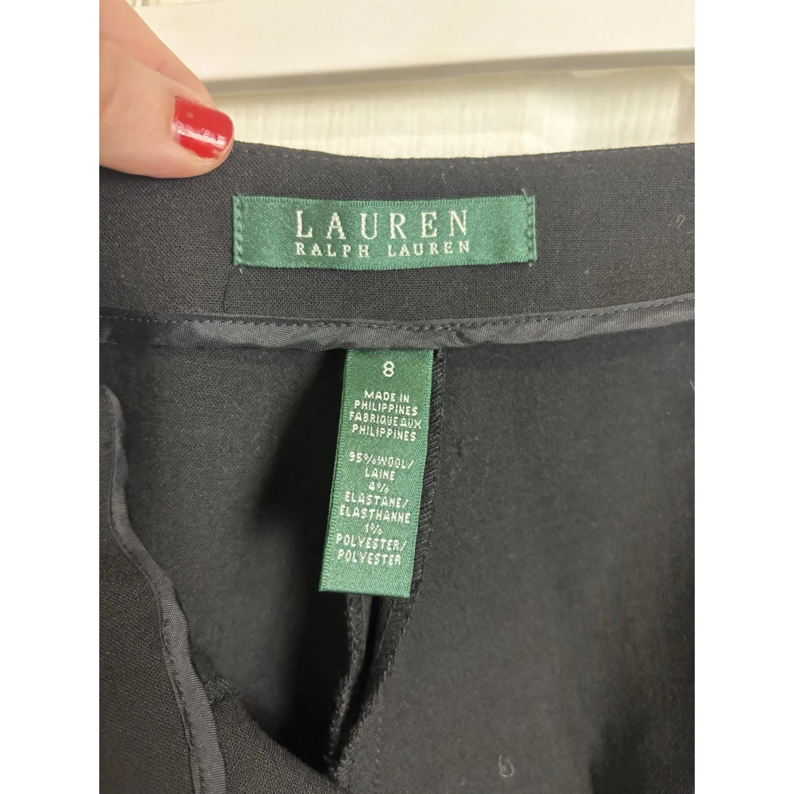 Lauren Ralph Lauren Wool Black Flat Front Straight Pants Size 8 Classic Stretch - Image 3