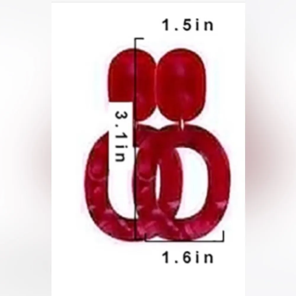 Oval Geometric Rust Acrylic Resin Boho Drop Earrings Red - Image 2