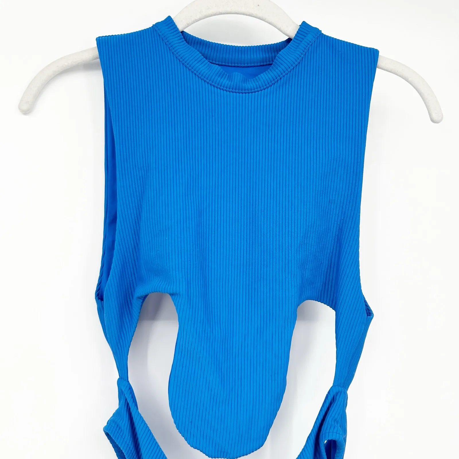 Frankies Bikinis Womens Blake Tie‎ Front Ribbed One Piece Swimsuit Size S Blue - Image 4