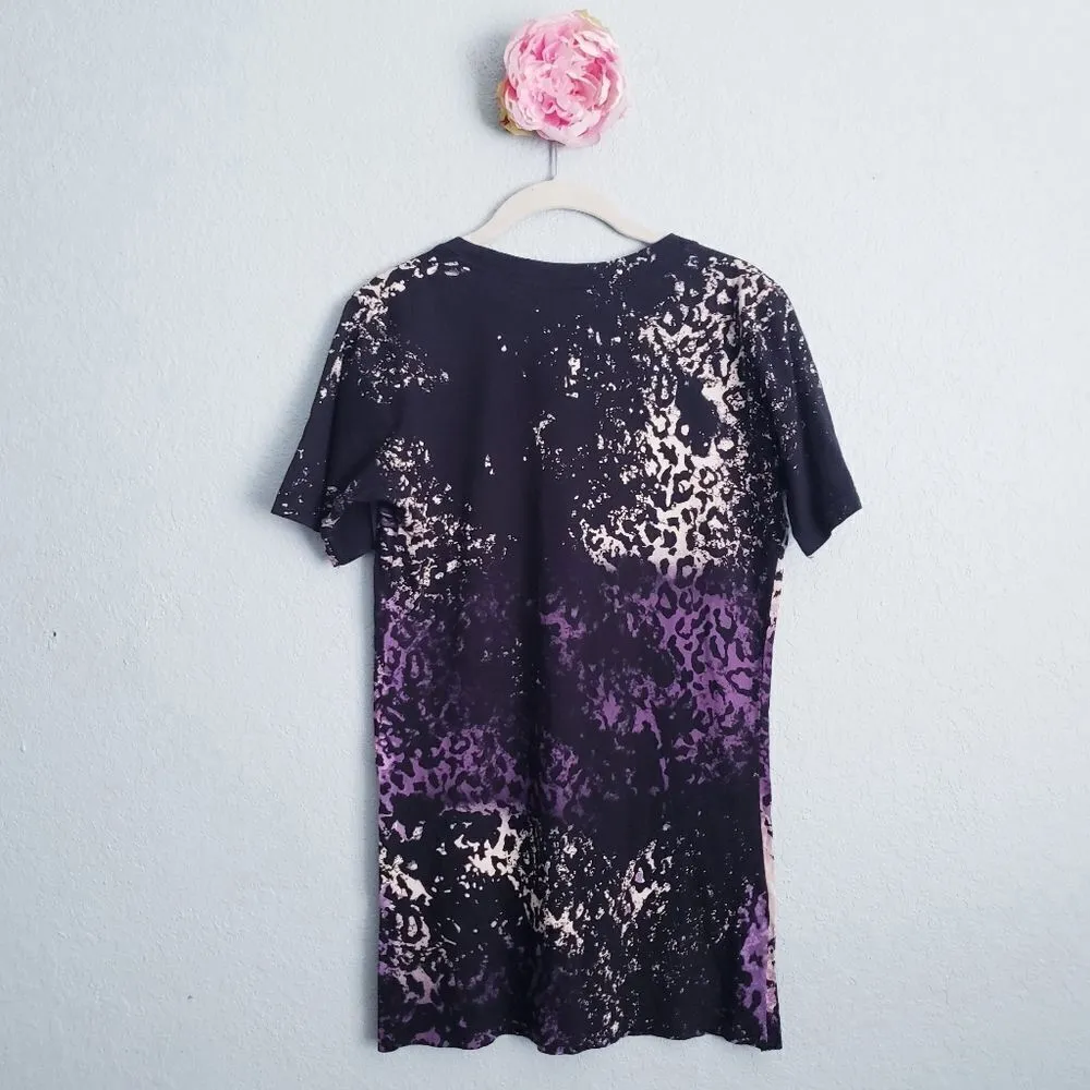 Sinful Black and Purple Leopard Print Rhinestone V-neck Tee - Image 6