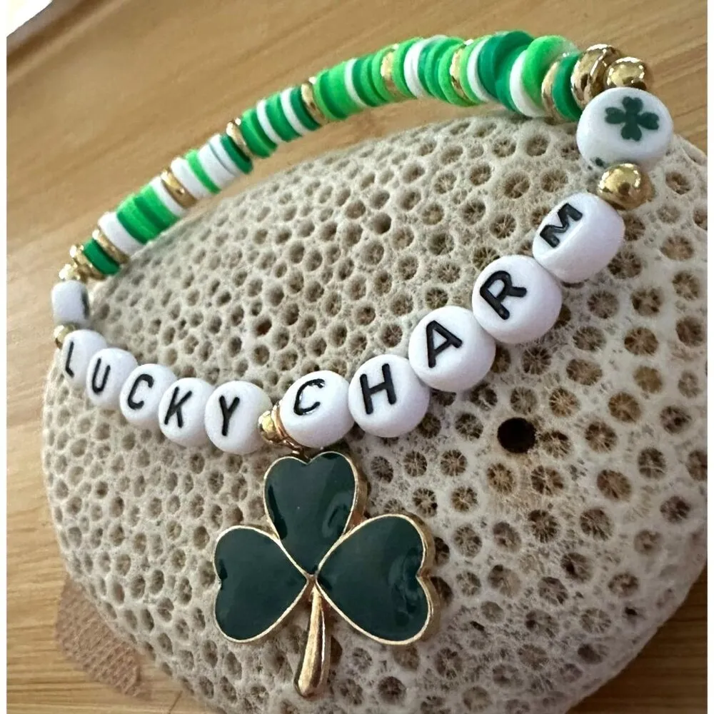 St Patricks Day Bracelet New Beaded Shamrock Lucky Charm New Festive Par… White - Image 11
