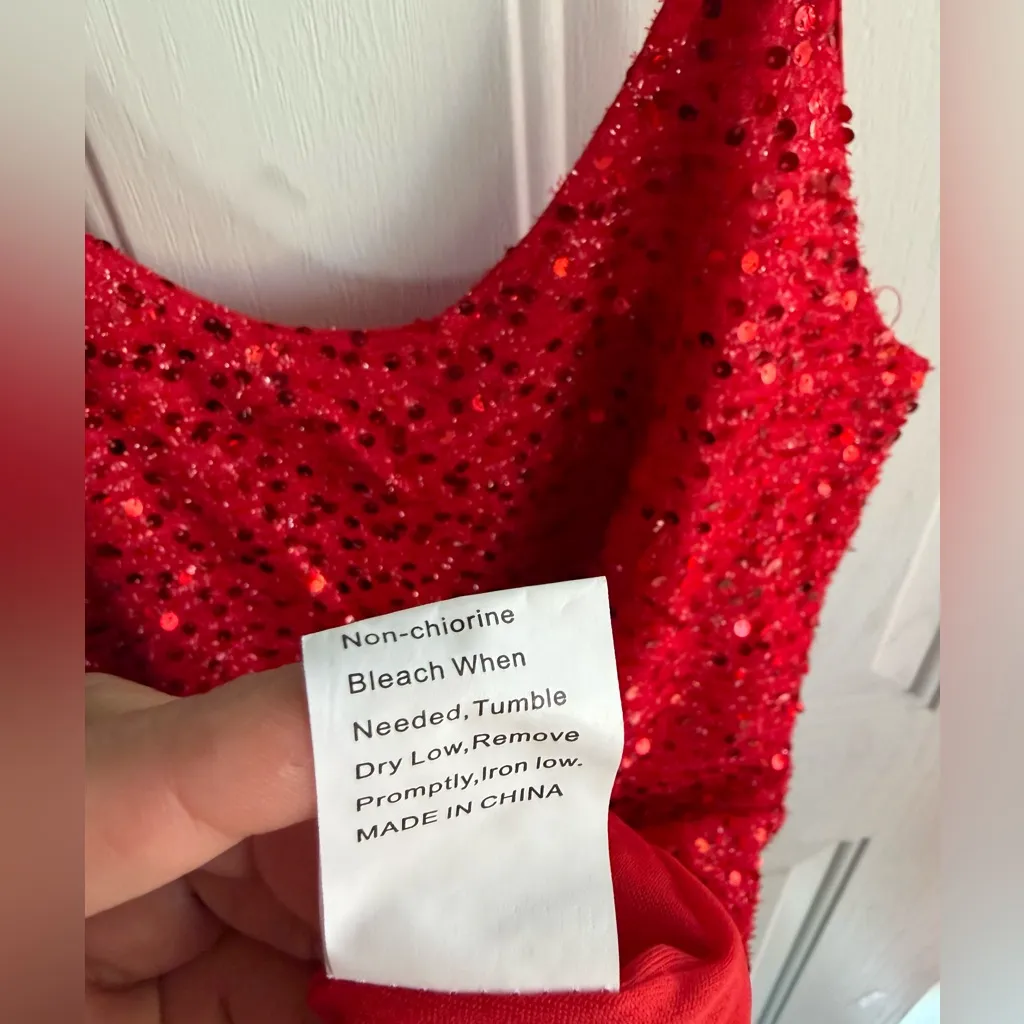 Red Sequin Mini Party Dress | Sleeveless Slip Style | Size M Size M - Image 7