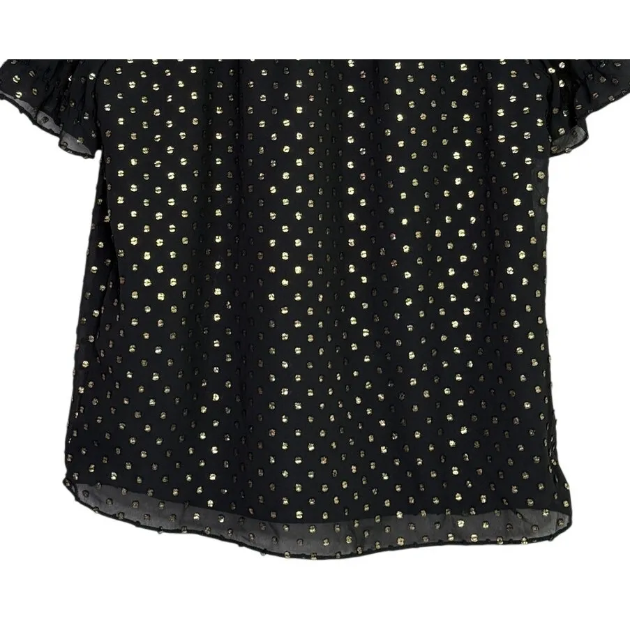 J. Crew Metallic Polka Dot Flowy Short Sleeve Baby Doll Blouse XS Black Gold - Image 6