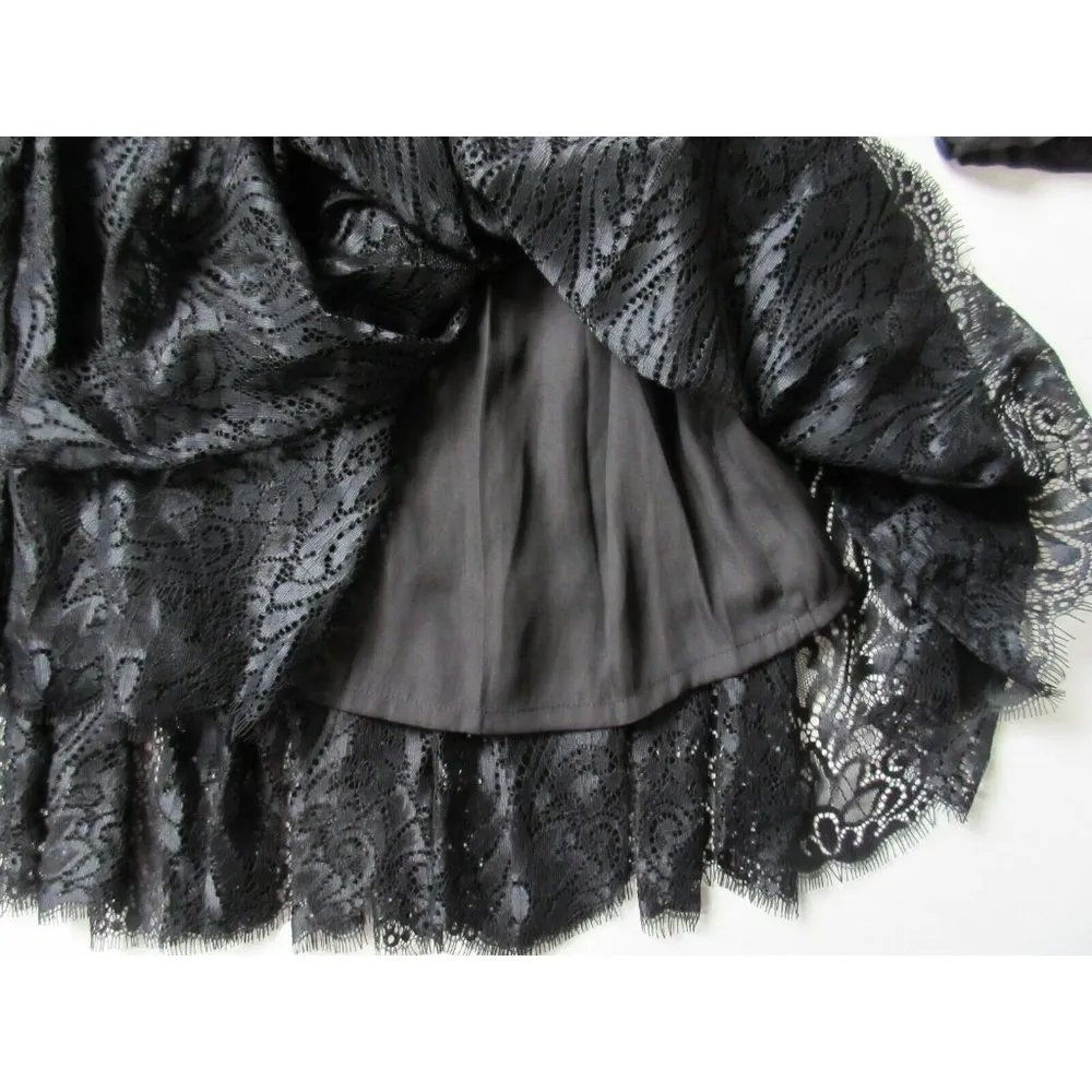 NWT Johnny Was Rai in Black Rayon Lace High Lo Tiered Hem Mini Dress XS $328 - Image 4