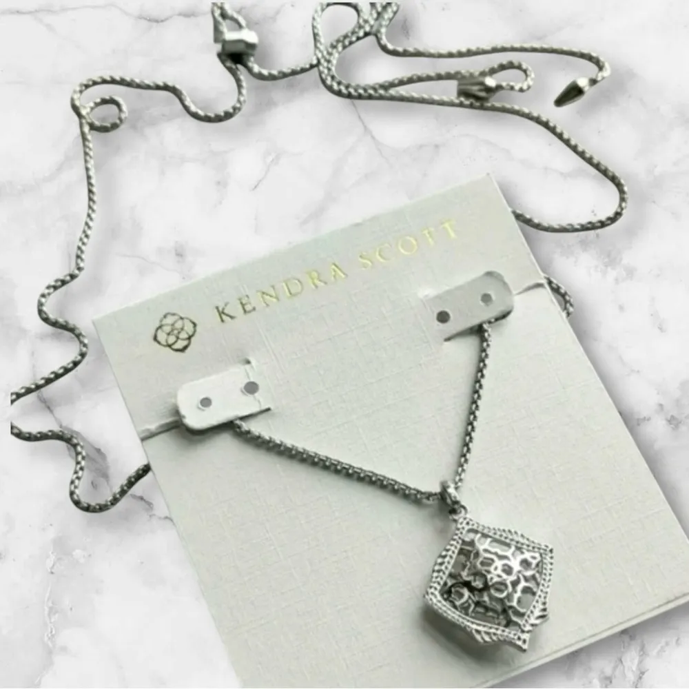NWOT Kendra Scott Kacey Long Pendant Necklace Silver Filigree Mix with Dustbag - Image 2