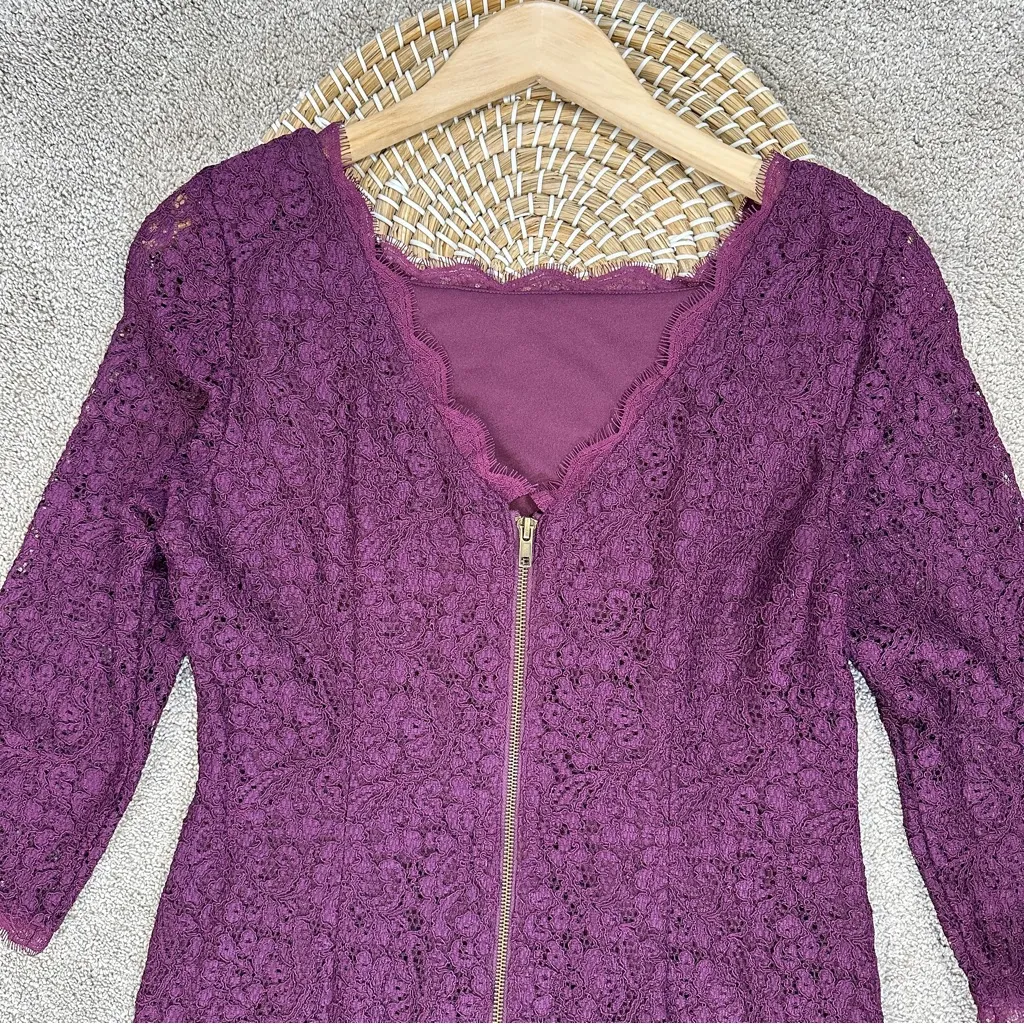 Adrianna Papell Women’s 3/4 Sleeve Lace Sheath Dress Full Back Zip in Purple 12 - Image 11