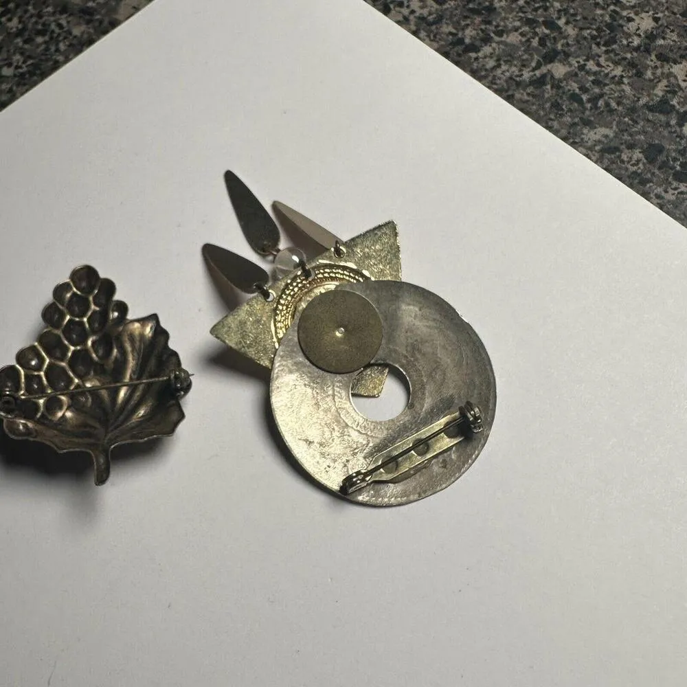 Metal Grape & Handcrafted Mixed Metal Dangle Brooch Pin Lot Of 2 - Image 10