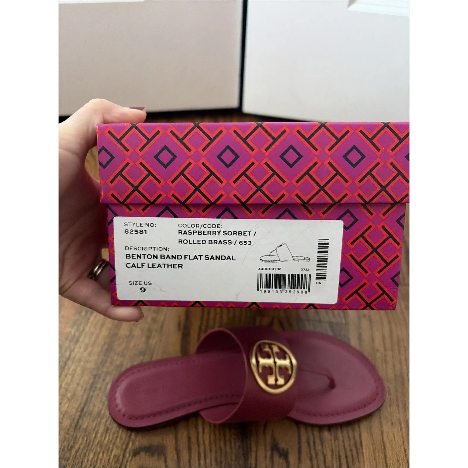 Tory Burch Benton Band Flat Sandal Raspberry Sorbet Size 9 New - Image 6