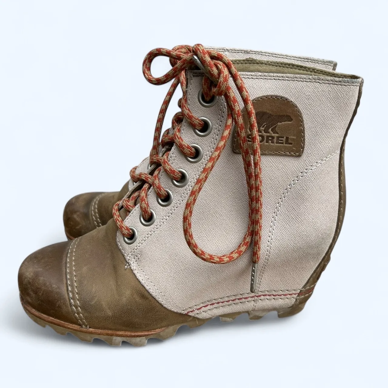 Sorel Joan of Arctic Wedge II PDX Canvas Lace Boots Women's sz 7 Tan Brown - Image 8